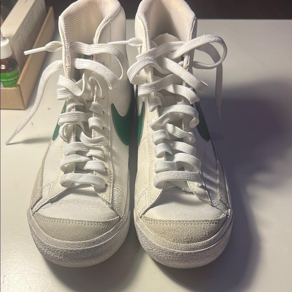 White and Green High-Top Sneakers